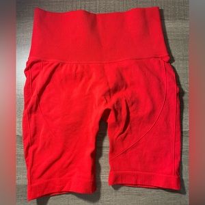 Red biker shorts with scrunch